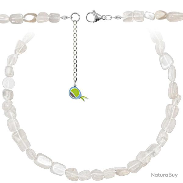Collier en pierre de lune blanche - Perles roul�es 8 � 12 mm - 55 cm
