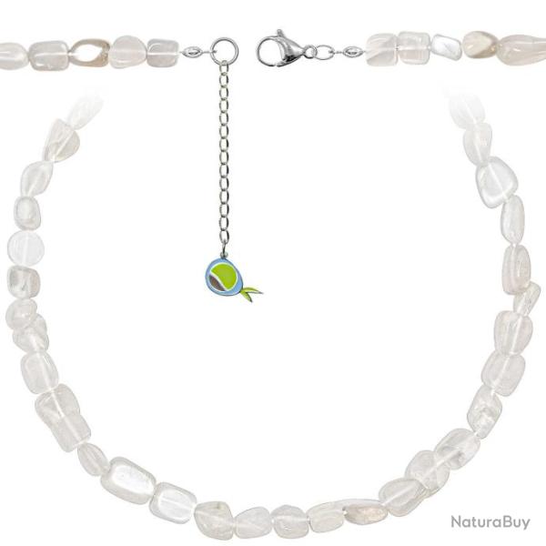 Collier en pierre de lune blanche - Perles roul�es 8 � 12 mm - 60 cm