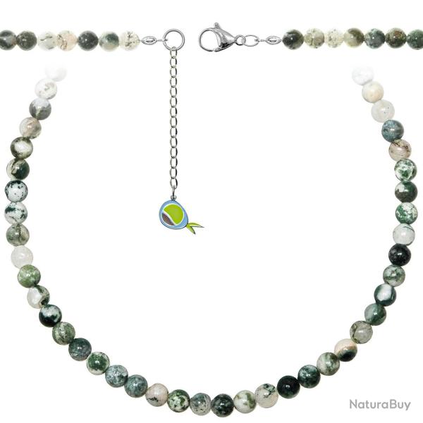 Collier en agate arbre - Perles rondes 6 mm - 50 cm