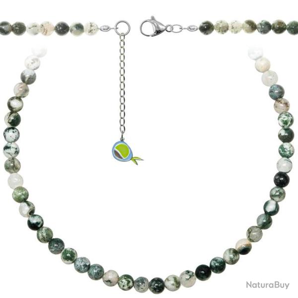 Collier en agate arbre - Perles rondes 6 mm - 70 cm