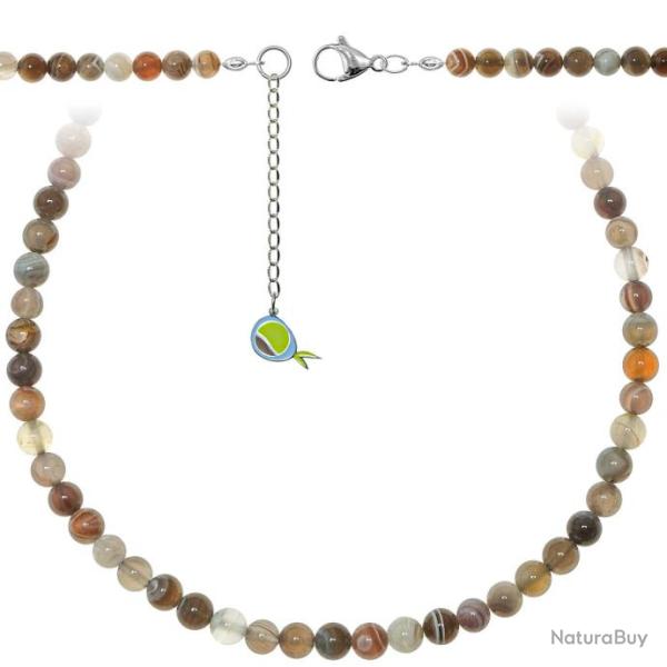 Collier en agate de Botswana - Perles rondes 6 mm - 60 cm