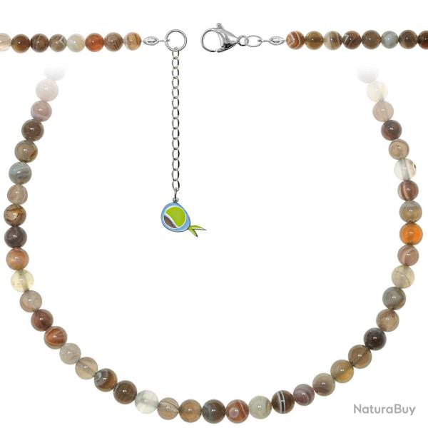 Collier en agate de Botswana - Perles rondes 6 mm - 70 cm