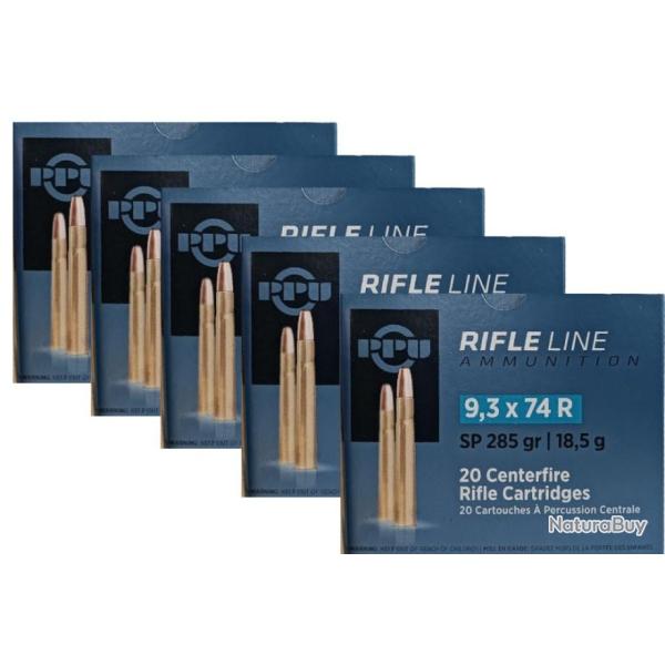 Lot de 5 botes de 20 cartouches Partizan Cal 9.73x74 R - 285 Grs SP