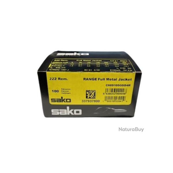 Munitions SAKO Cal.222 Rem. RANGE SPEEDHEAD FMJ 3.2G 50GR PAR 100