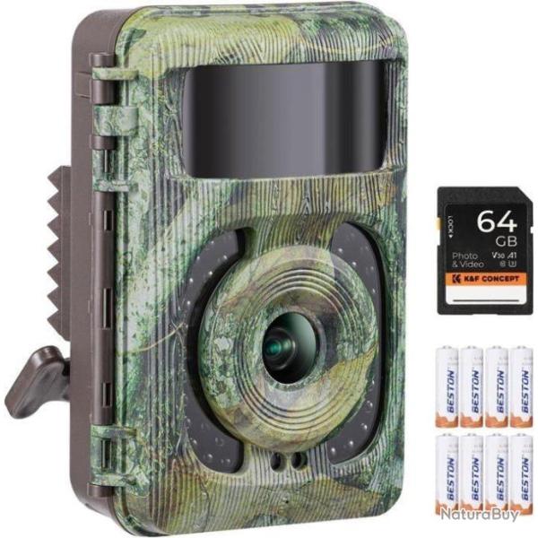 Cam�ra de Chasse Nocturne 32 MP 4K WiFi Infrarouge IP66 Etanche + 8 piles + Carte micro SD 64G