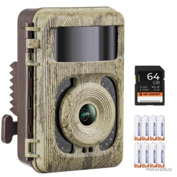 Cam�ra de Chasse Nocturne 4K 48 MP WiFi Infrarouge IP66 Etanche + 8 piles + 64G Carte Micro SD