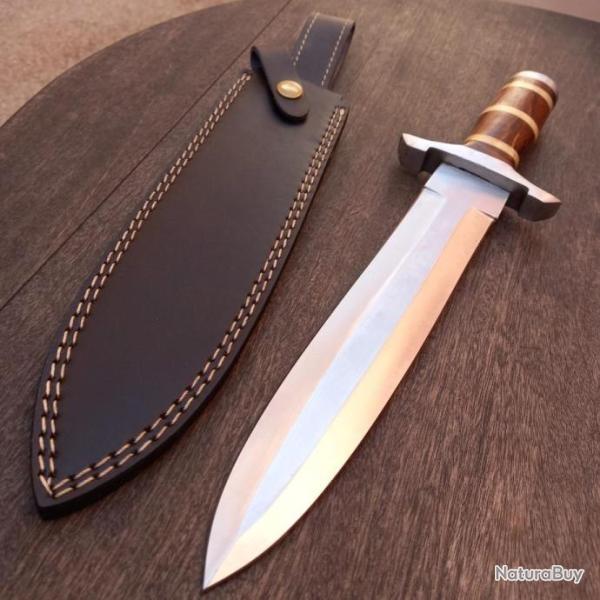 Couteau GLAIVE Double tranchants Manche en Bois �tui en cuir noir