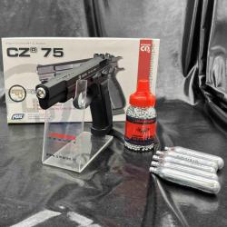 Pack pr&ecirc;t &agrave; tirer PISTOLET "GBB CZ 75" - Cal 4.5 - BBS - CO2