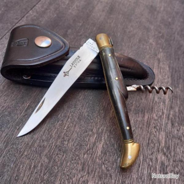 Grand Couteau LAGUIOLE EXTRA G.DAVID 2 Pi�ces Manche en Corne 13 cm �tui en Cuir