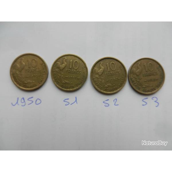 lot de 4 pi�ces de 10 francs 1950 � 1953