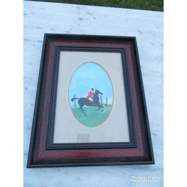 VINTAGE - Joli gouache ovale repr�sentant un cavalier, sign�e Canelle (XX�)
