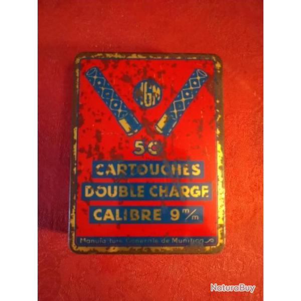 6 cartouches anciennes 9 mm Flobert poudre noire double charge dans leur bo�te m�tallique d'origine