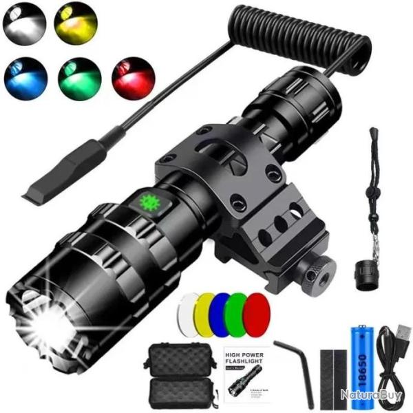 Pack lampe led tactique rechargeable avec rail dulhunting 5 couleurs en 1. C
