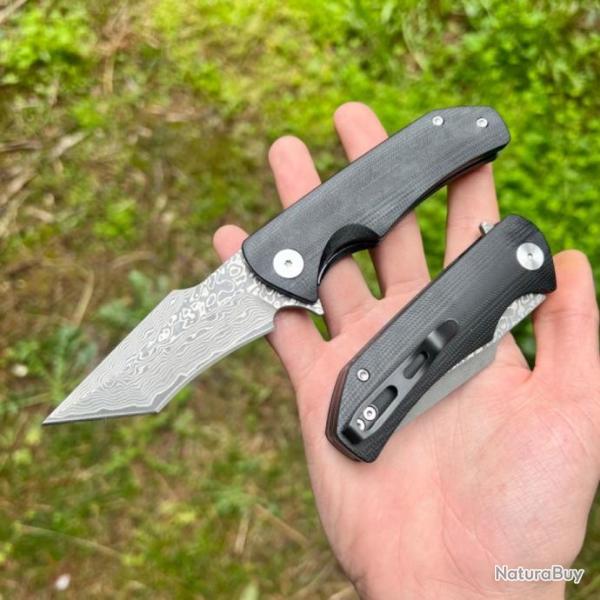 Couteau pliant lame acier damas tactique combat survie edc