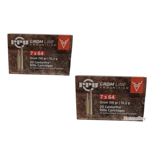 Lot de 2 bo�tes de 20 cartouches Partizan Cam 7x64 Brenneke - 158 Grs Grom