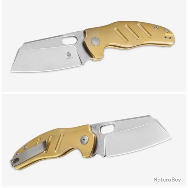 Couteau Kizer Sheepdog C01C Brass Lame Acier CPM-3V SW Manche Laiton IKBS Button Lock Clip KIV4488BC