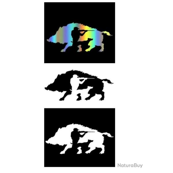 3x Autocollant, d�coration, voiture - Chasse, sanglier, chien arret - 25cm x 11cm