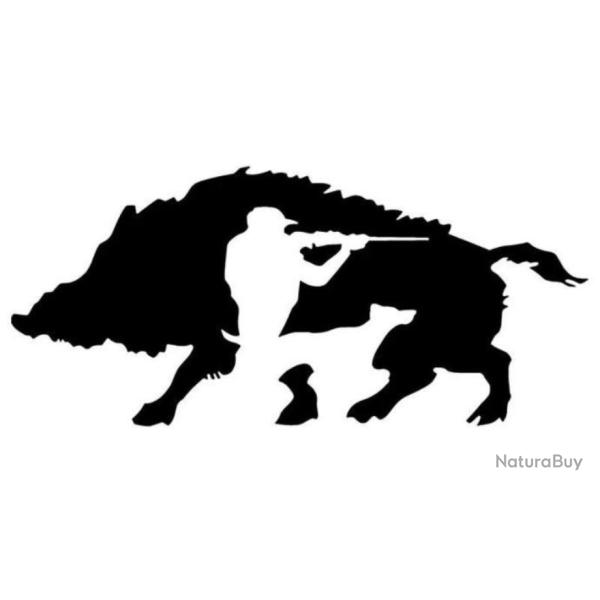 Autocollant 30 cm xl  d�coration, voiture - Chasse, sanglier, chien arret - noir