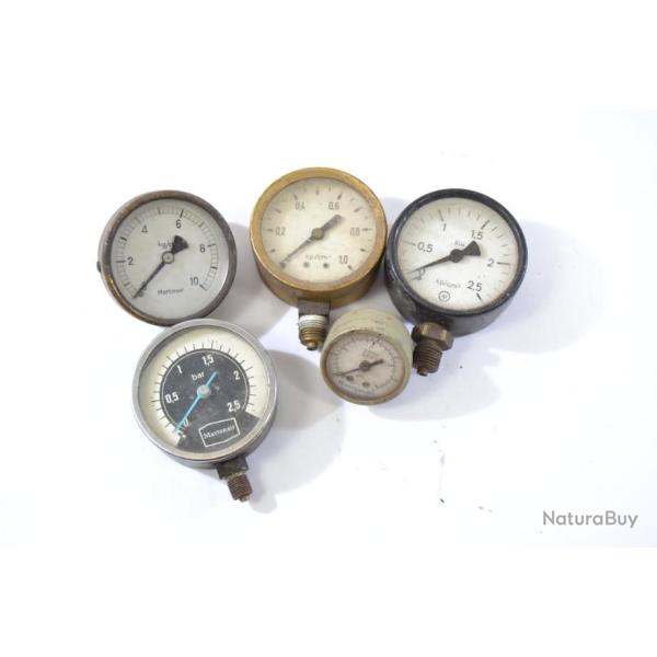 Lot d' anciens mano de pression, pour bricoleur. D�co vintage, usine..; compresseur jauge cadran