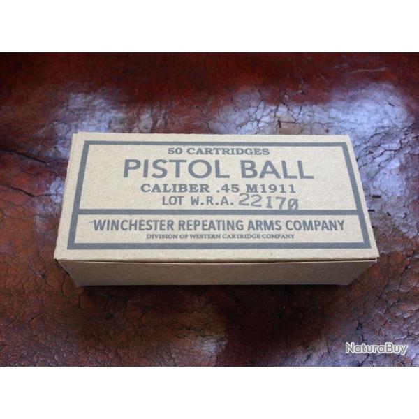 R�plique Boite VIDE PISTOL BALL Caliber .45 pour 50 munitions 45ACP WWII WW2 Colt M1911 A1 39 45
