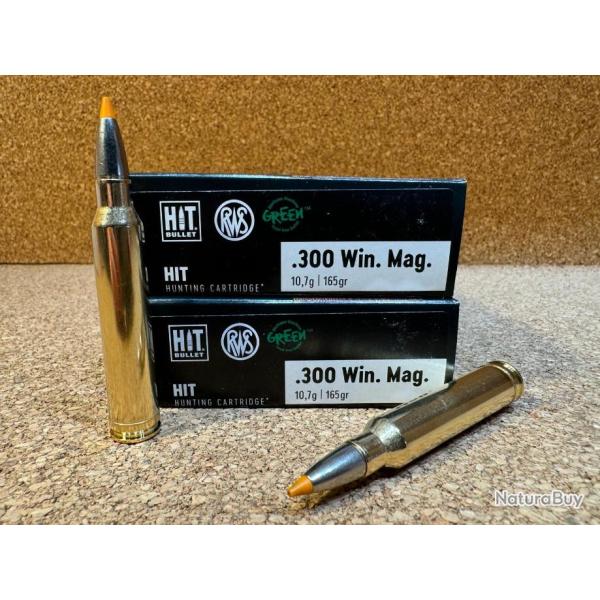 2 BOITES DE MUNITION GRANDE CHASSE RWS  300 WIN MAG HIT 10.7gr