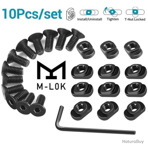 Lot de 10 vis M-LOK avec �crous pour fixation sur rail sp�cifique