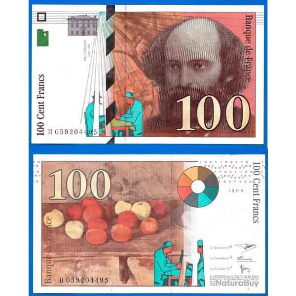 France 100 Francs 1998 Billet Cezanne Peintre Serie H Franc Frcs Frs Frc