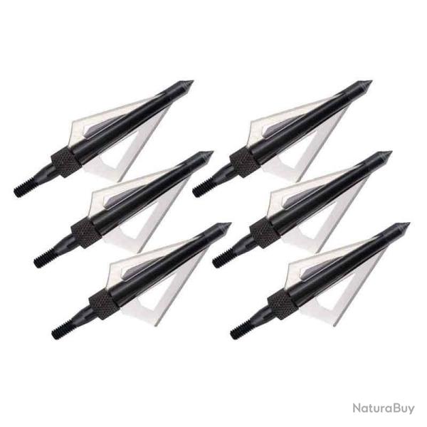 Lot de 6 Pointes de chasse 3 lames pour fl�ches d'arcs et arbal�tes 125 grains