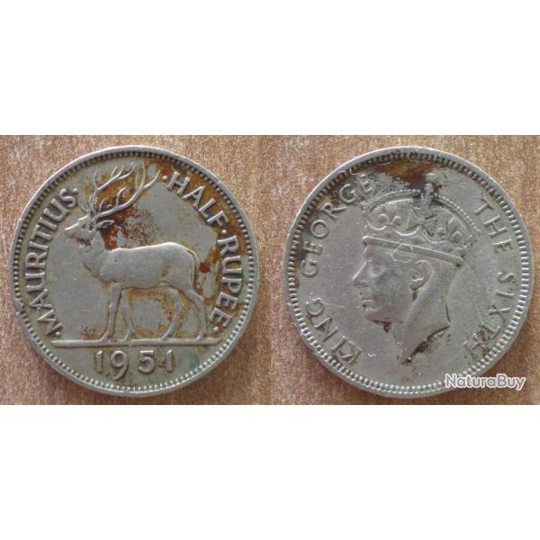 Maurice Half Roupie 1951 Piece 50 Cents Roi George 6 Animal Demi Roupie Roupies Rupees Rupee