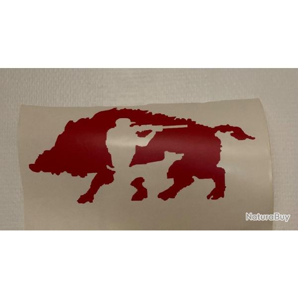Autocollant sanglier 25 cm rouge