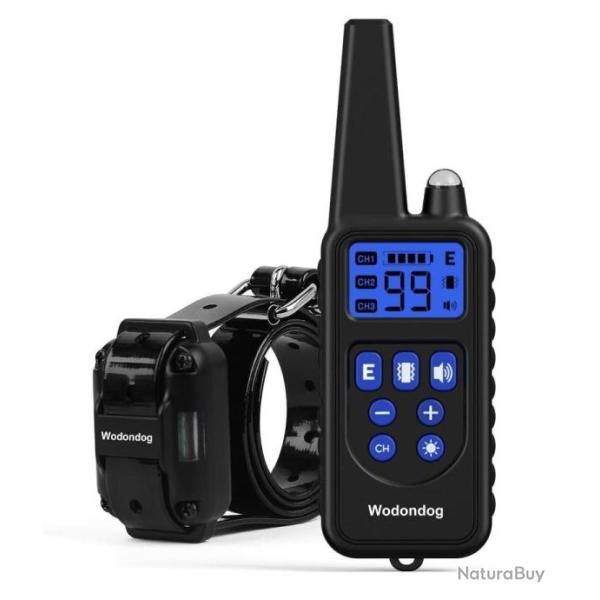 Collier de Dressage pour Chien 4 Modes Porte1000m Rechargeable tanche IPX67 Lumire Noir