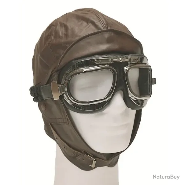 Casque Aviateur Vintage Cuir Type US - Noir ou Marron Marron