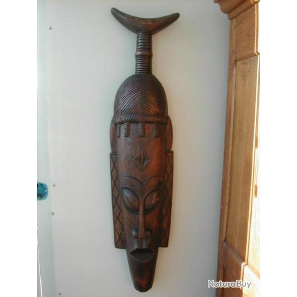 Grand Masque Ancien Bois Sculpt Art Dco Ethnique Objets de Collection Dbut XXme B.Etat