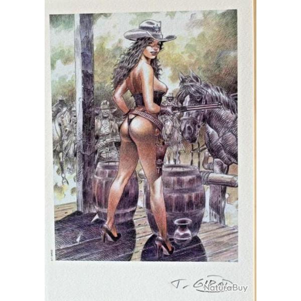 COLT 45 et WINCHESTER  1876  SEXY COW BOY GIRL EX-LIBRIS NUMEROTE ET SIGNE PAR THIERRY GIROD NEUF