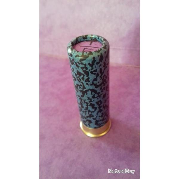 CARTOUCHE ANCIENNE NON RECHARGEE MANUFRANCE CAL.16 PLOMB 5 BLEUE MOUCHETEE NOIRE CULOT DE 8mm