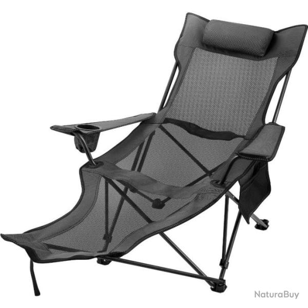 Chaise de Camping Pliante Inclinable Gris Tissu et Maille Oxford 600D Haute Qualit�