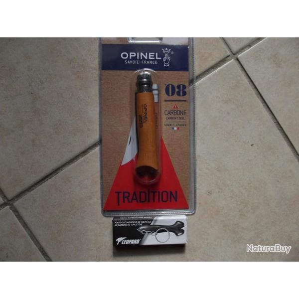 A SAISIR  Couteau OPINEL N�8 lame acier carbone XC90 systeme virobloc + Aiguiseur de poche porte cl�