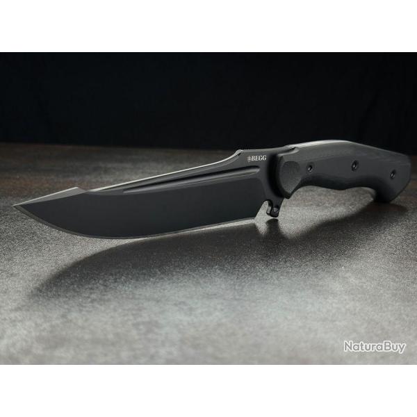 Couteau Tactical Begg Knives Alligator Black Manche G10 Lame Acier 14C28N Etui Kydex BG047
