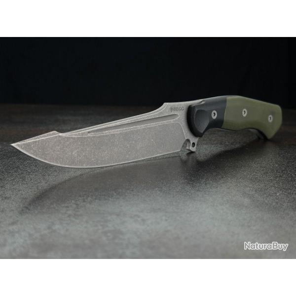 Couteau Tactical Begg Knives Alligator Black/Green Manche G10 Lame Acier 14C28N Etui Kydex BG050