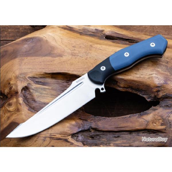 Couteau Tactical Begg Knives Alligator Black/Blue Manche G10 Lame Acier 14C28N Etui Kydex BG051