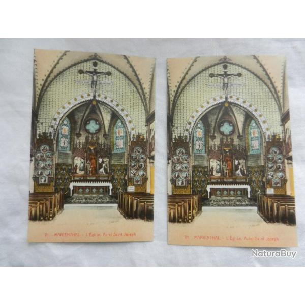 lot de deux anciennes cartes postales Marienthal - �glise Saint Joseph - Alsace 67
