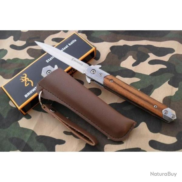 Couteau Pliant Droit Lame Fine 9 cm Manche Bois 12,5 cm ETUI