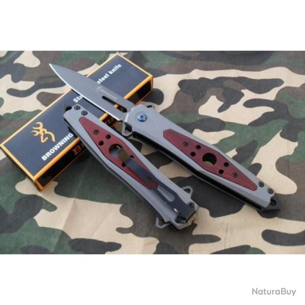 Couteau Droit Lame Fine Acier 9 cm Manche Acier / Bois 13 cm Outdoor