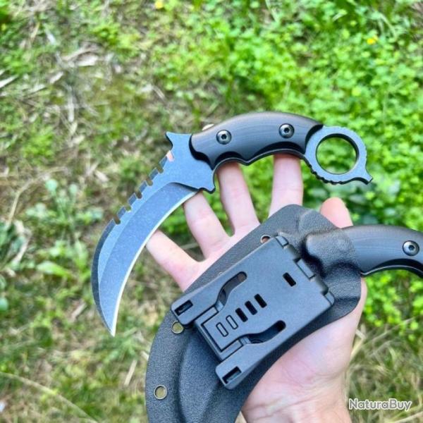 Gros couteau Karambit massif etui kydex lame acier D2 micarta collection combat custom tactique