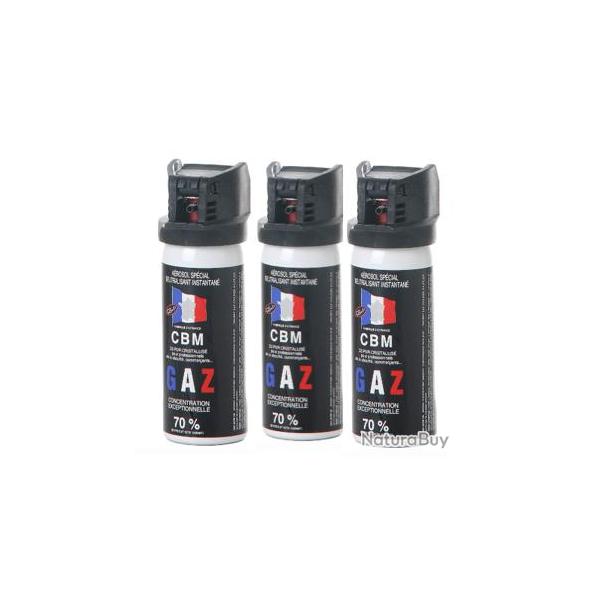Lot de 3 BOMBE DE DEFENSE - GAZ CS - CAPOT CLAPET - 50ML