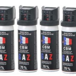 Lot de 4 BOMBE DE DEFENSE - GAZ CS - CAPOT CLAPET - 50ML
