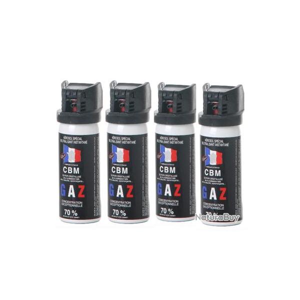 Lot de 4 BOMBE DE DEFENSE - GAZ CS - CAPOT CLAPET - 50ML