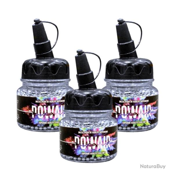 3X Biberons de 1500 BILLES ACIER BB - Cal 4.5 - POWAIR