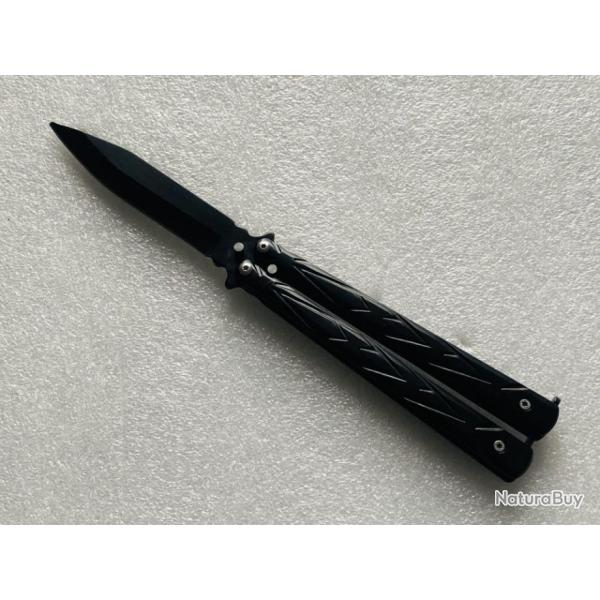 Couteau de poche L�opard m�tal noir ( papillon )