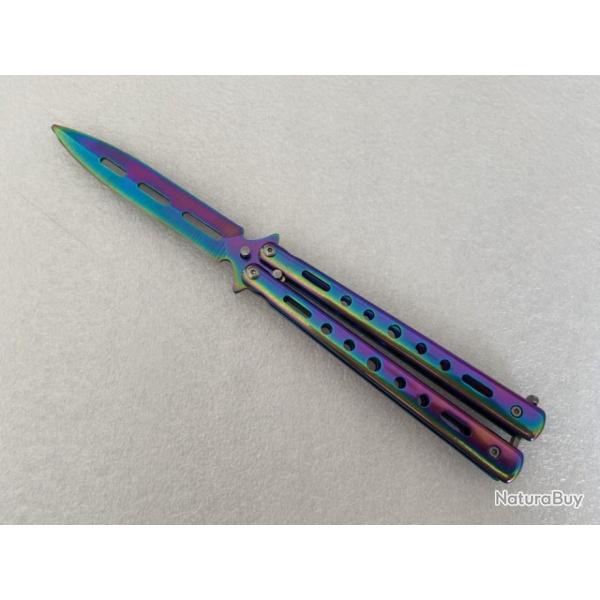 Couteau de poche L�opard m�tal effet titane ( papillon )